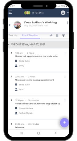 Mobile event timeline in ThymeBase  