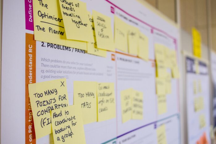 Board of post-it notes describing event planner problems