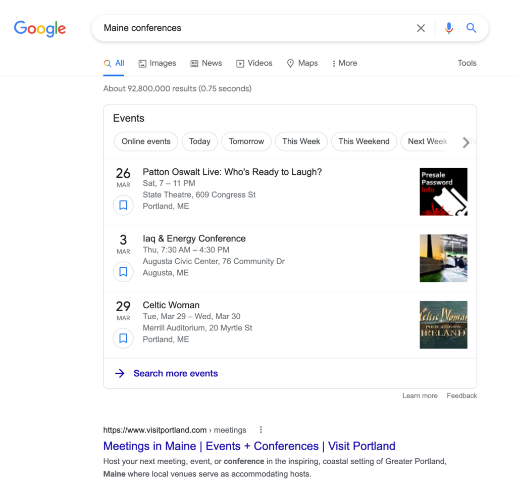 Event Listings In Google Search Results